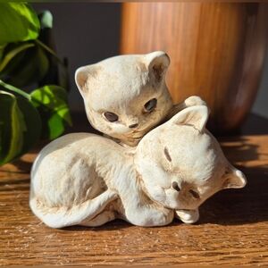 Vintage Pair of Kittens Figurine Playful & Sleeping Cats